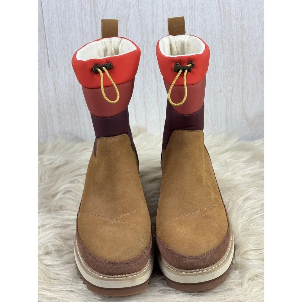TOMS Makenna Winter Boots Womens 7.5 Tan Nubuck Quilted Faux Fur Water Resistant